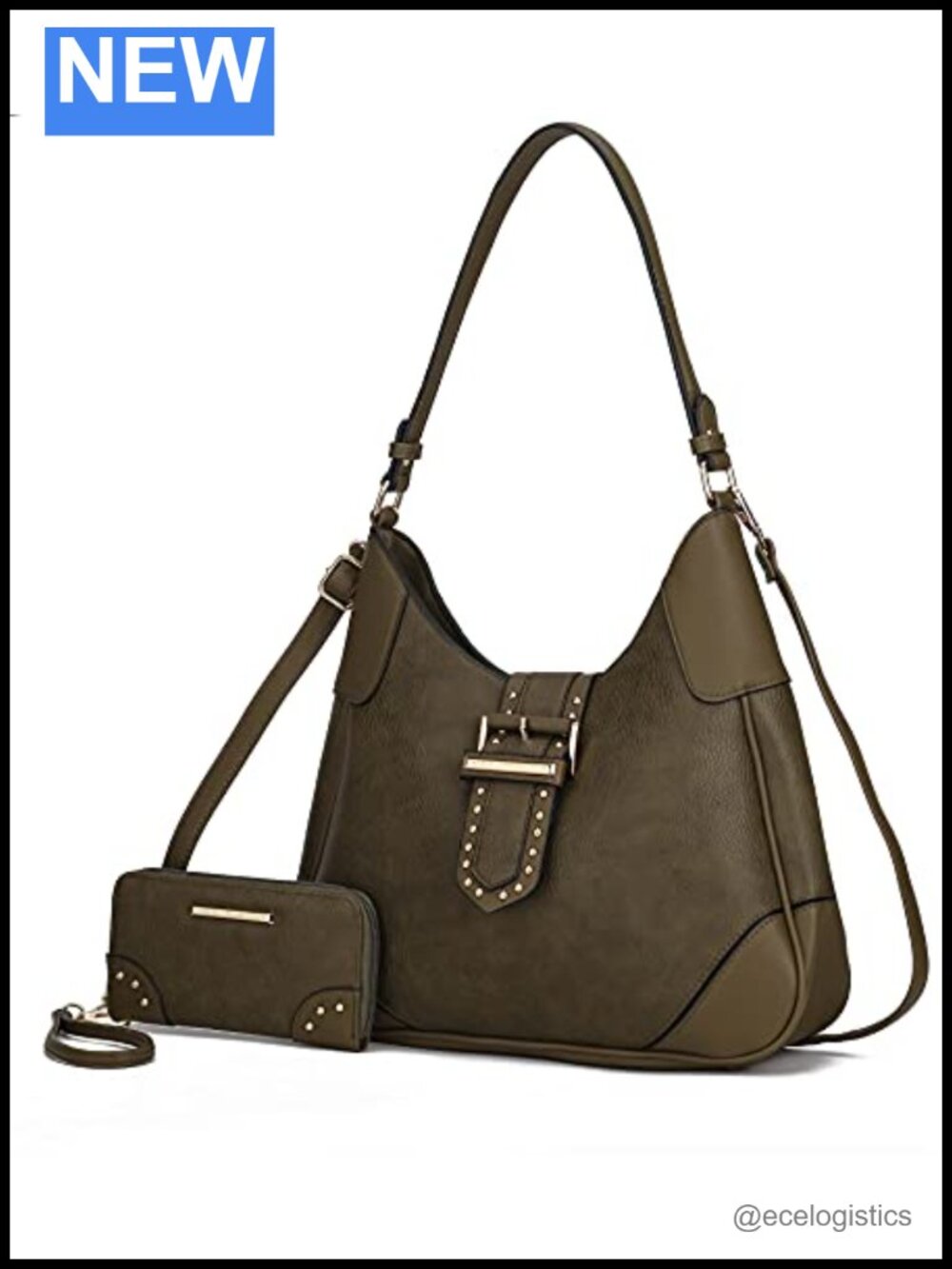 Vegan Leather Hobo Bag with Matching Wristlet Wallet Crossbody Shoulder Bag